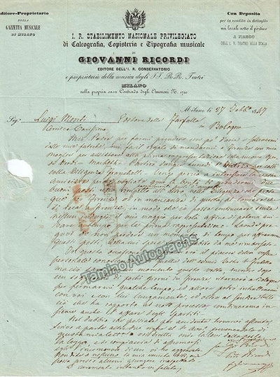 Ricordi, Tito - Autograph Letter Signed 1847
