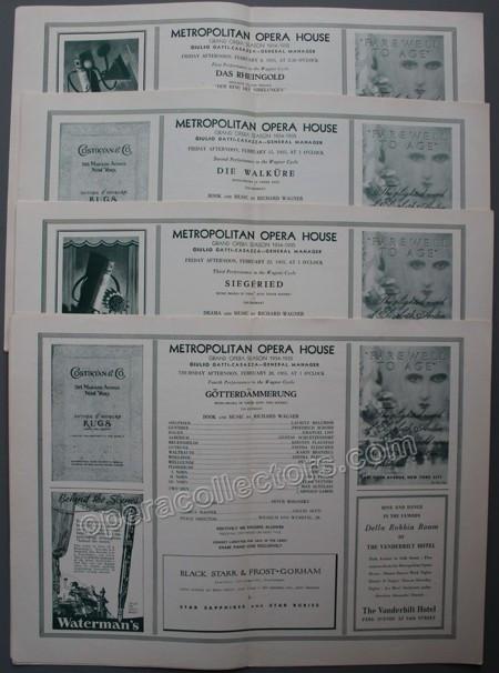 Ring Cycle at Met Opera 1935 - 4 Programs: Flagstad, Melchior, etc