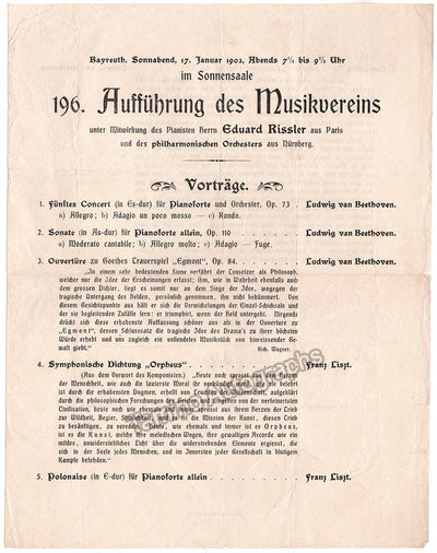 Risler, Edouard - Concert Program 1903 + Ferdinand Loewe Program 1900