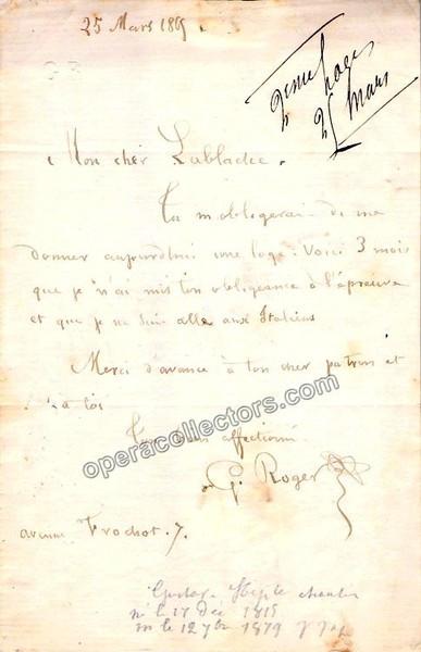 Roger, Gustave-Hippolyte - Autograph Letter Signed, 1865