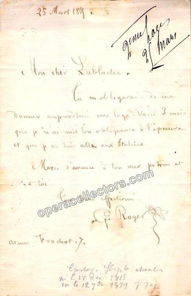 Roger, Gustave-Hippolyte - Autograph Letter Signed, 1865