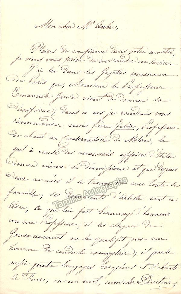 Ronconi, Giorgio - Autograph Letter Signed 1850 - Tamino