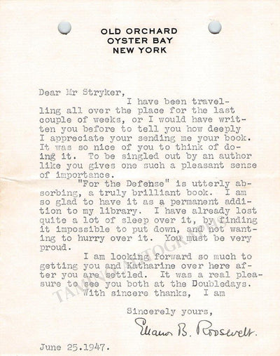 Roosevelt, Eleanor - Typed Letter Signed 1947
