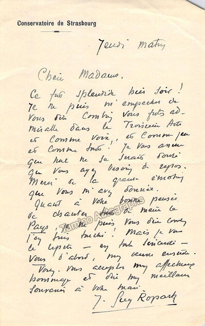 Ropartz, J. Guy - Autograph Letter Signed