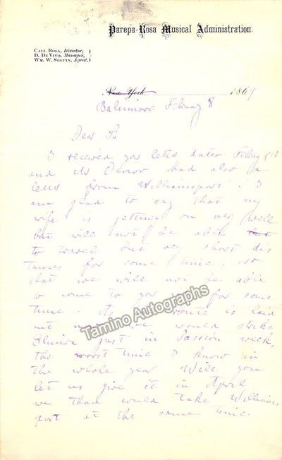 Rosa, Carl - Autograph Letter Signed 1869