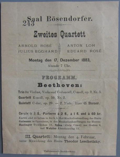 Rosé Quartett - Concert Program Vienna 1883