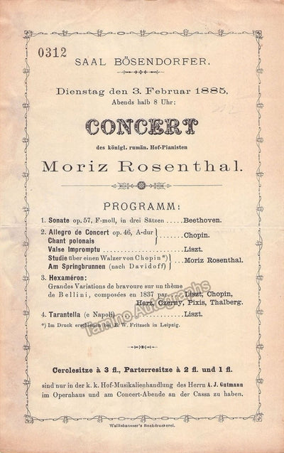 Rosenthal, Moriz - Concert Program Vienna 1885