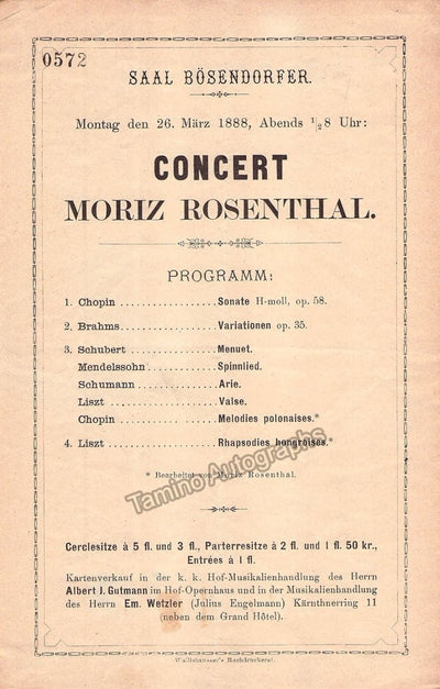 Rosenthal, Moriz - Concert Program Vienna 1888