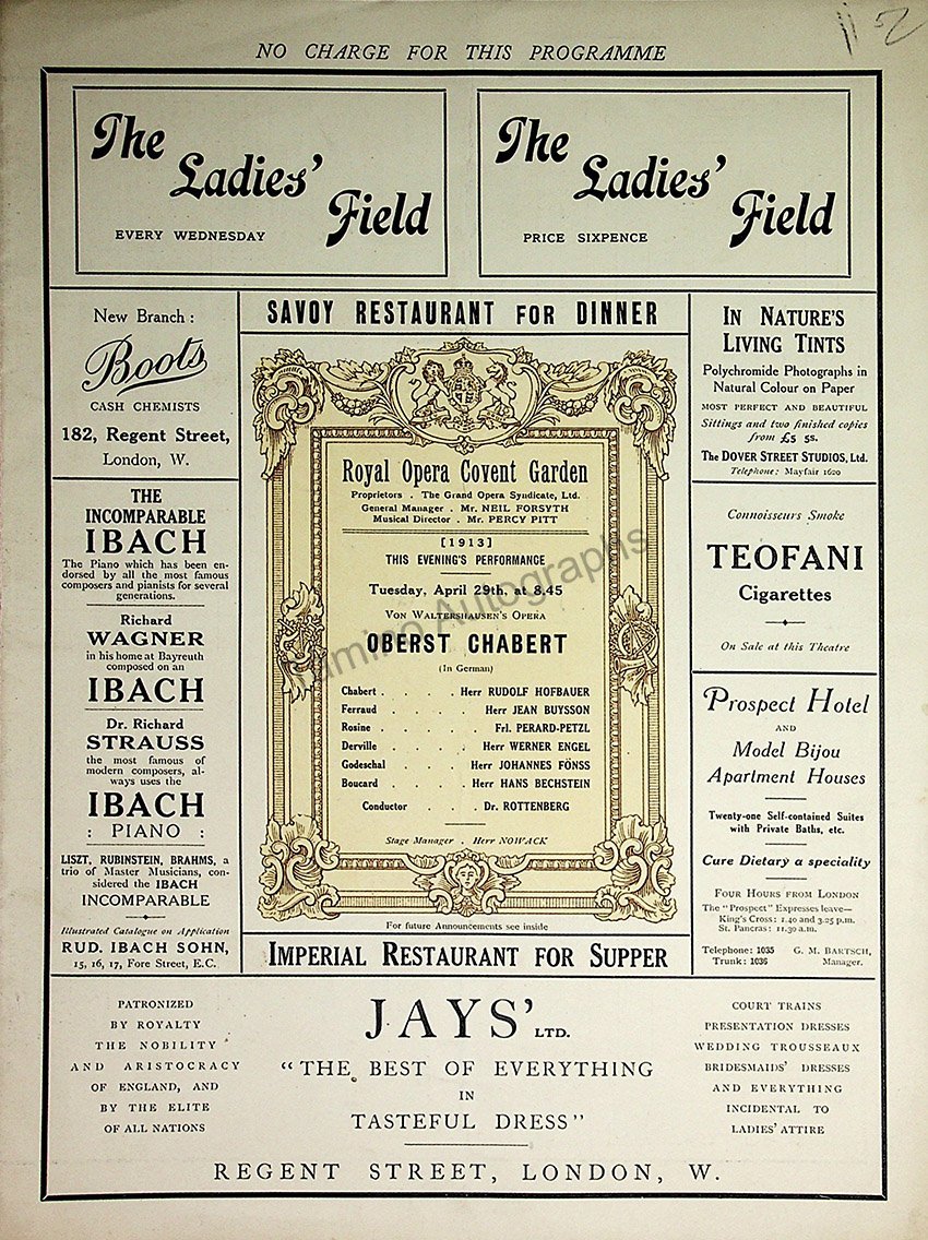 Royal Opera House at Covent Garden, London - Collection of 37 Opera Pr ...