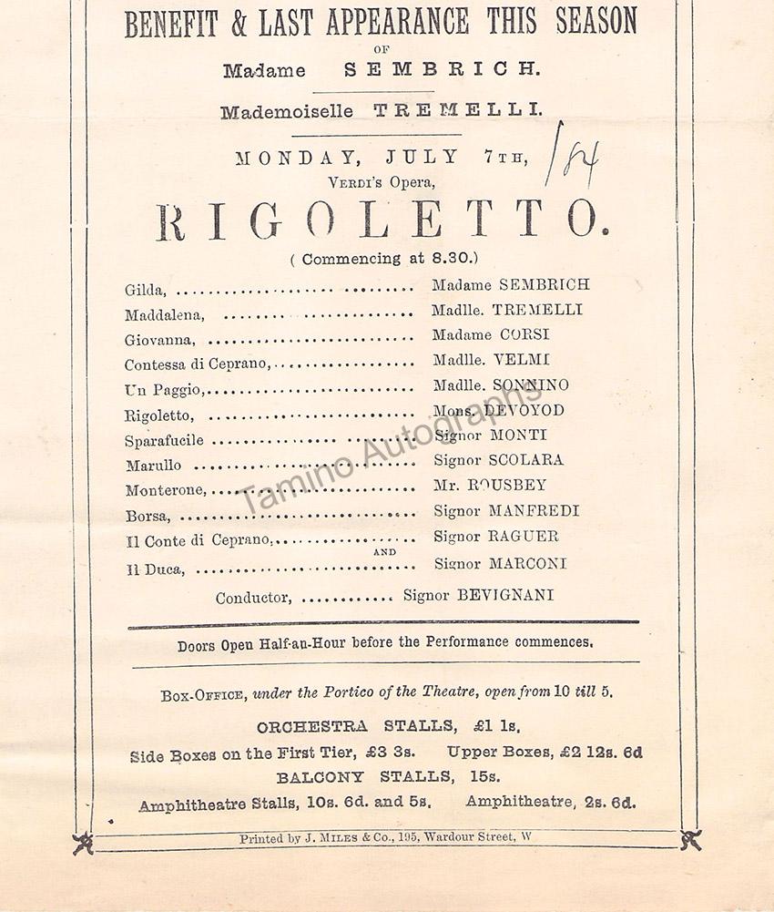 Royal Opera House - Covent Garden - Season 1884 Program Clips - Tamino