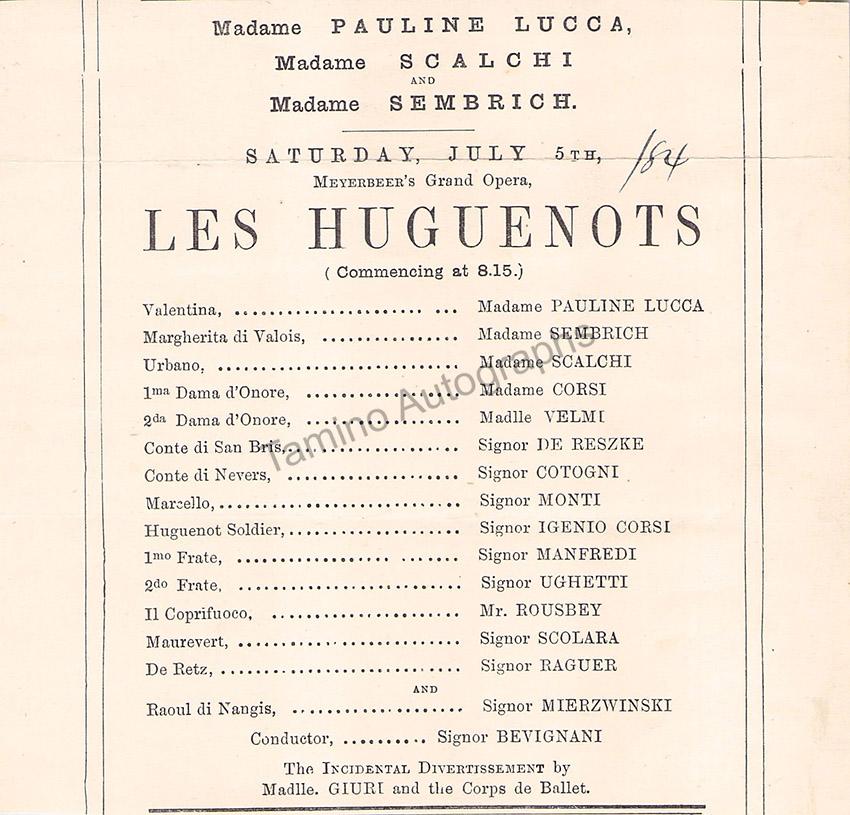 Royal Opera House - Covent Garden - Season 1884 Program Clips - Tamino