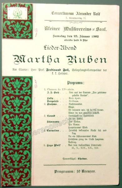 Ruben, Martha - Recital Program 1902 - Set of 2 programs - Tamino