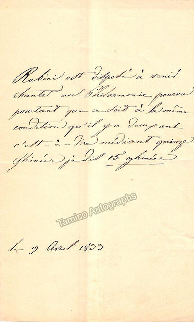 Rubini, Giovanni Battista - Autographed Note 1833