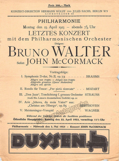 McCormack, John - Walter, Bruno - Program Recital Berlin 1923