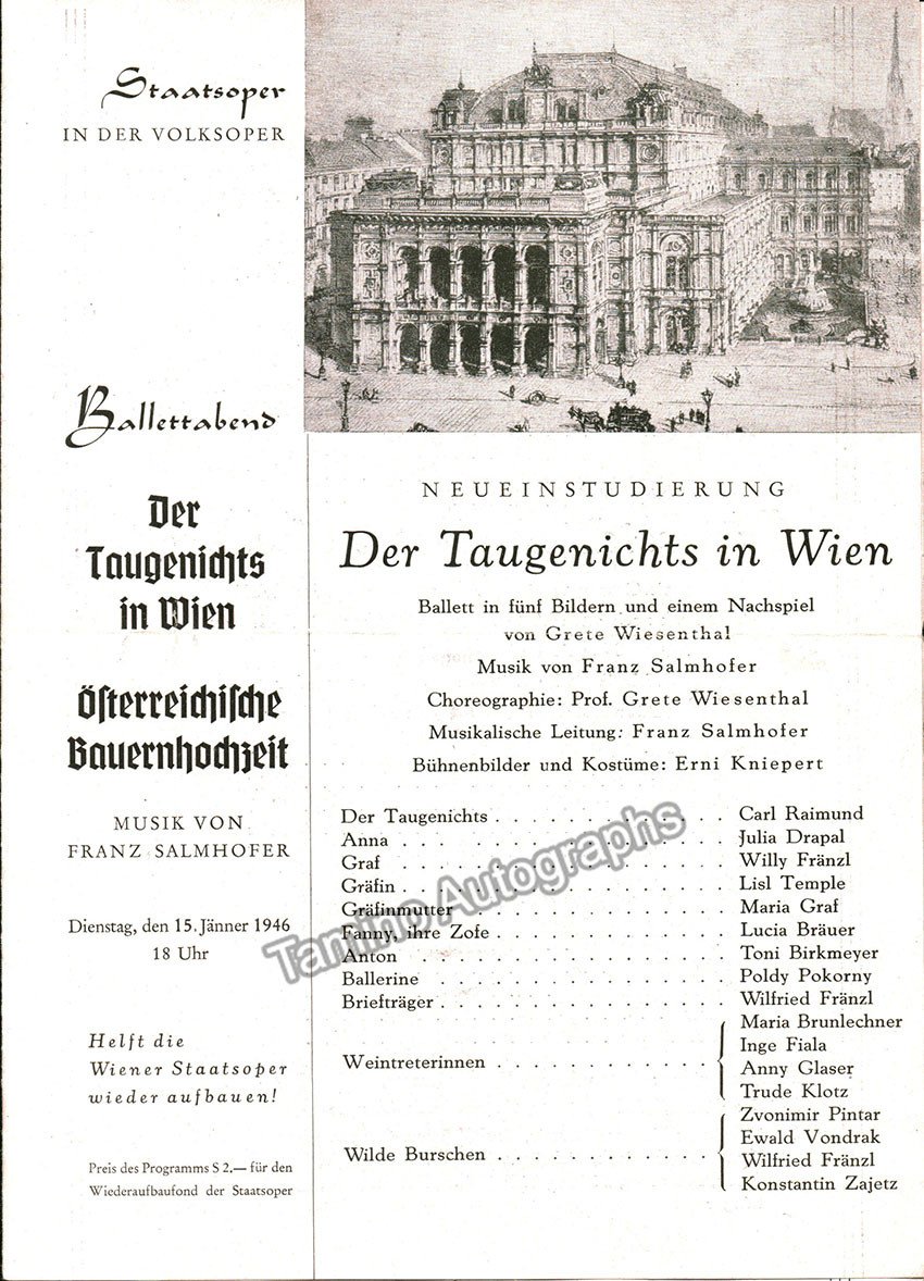 Salmhofer, Franz - Lot of 3 Programs 1946-1949 - Tamino