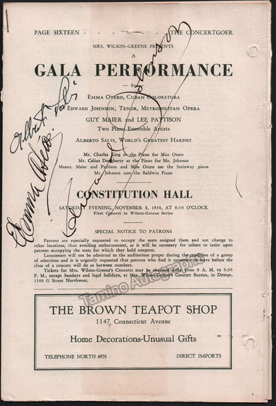 Salvi, Alberto - Otero, Emma - Johnson, Edward - Signed Program Washington 1930