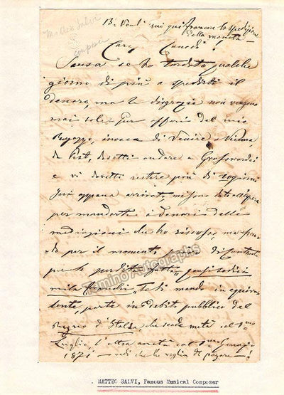 Salvi, Matteo - Autograph Letter Signed