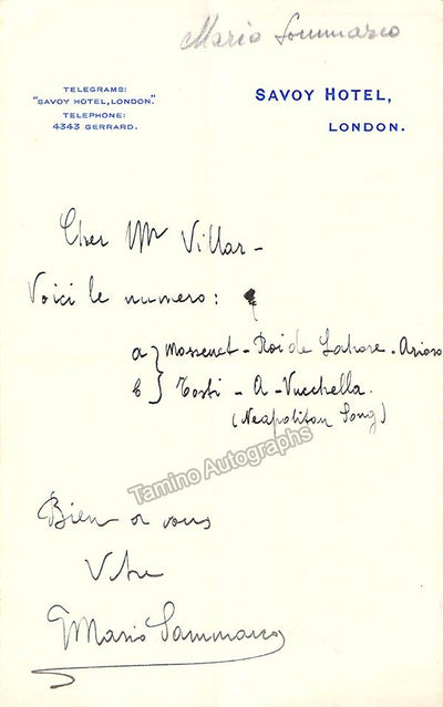 Sammarco, Mario - Autograph Note Signed