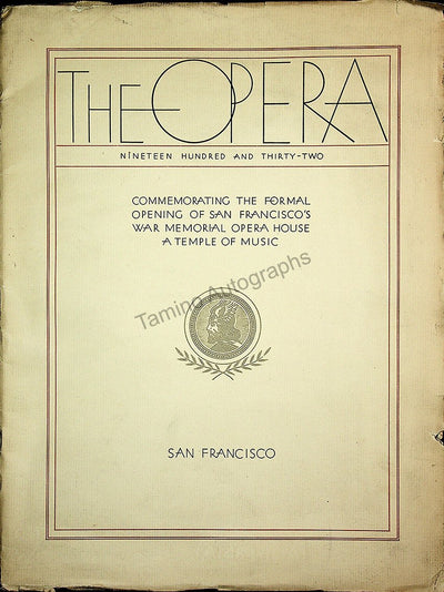 San Francisco War Memorial Opera House - Inaugural Night Program 1932