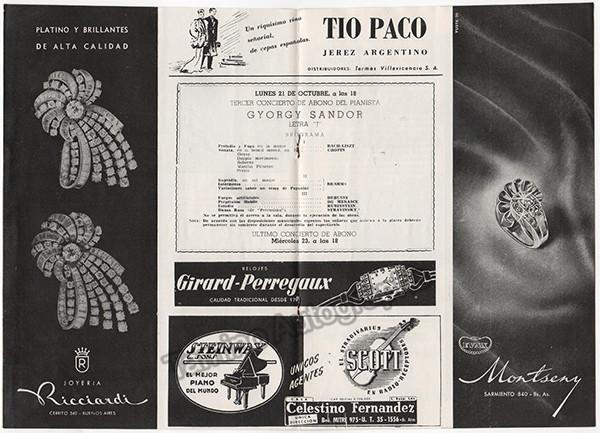 Sandor, Gyorgy - 3 Concert Programs - Teatro Colon, Bs Aires, 1946-49