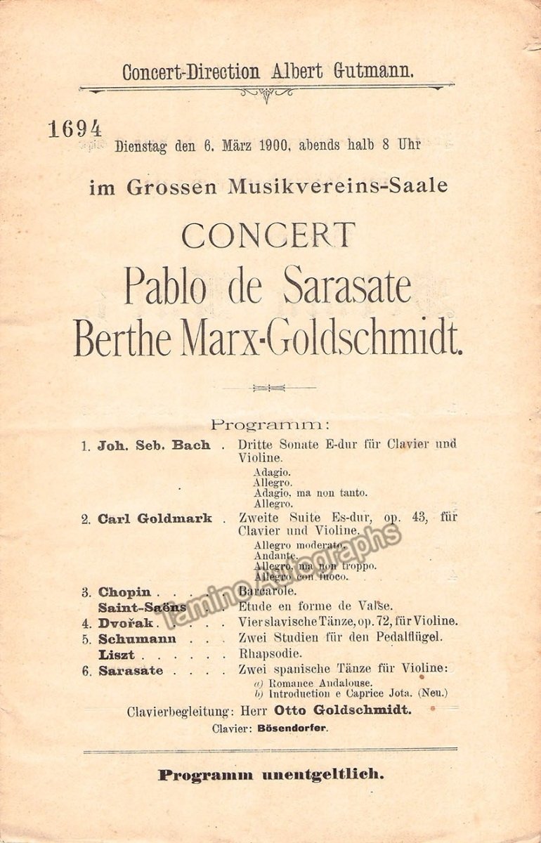 De Sarasate, Pablo - Concert Program Vienna 1900