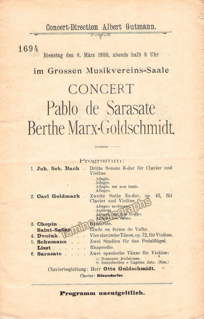 De Sarasate, Pablo - Concert Program Vienna 1900