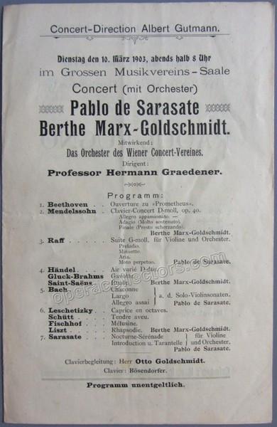 Sarasate, Pablo - Concert Program Vienna 1903 - Tamino