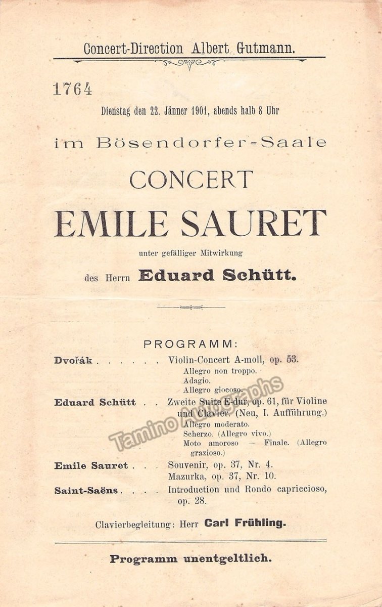 Sauret, Emile - 2 Concert Programs Vienna 1899-1901 - Tamino