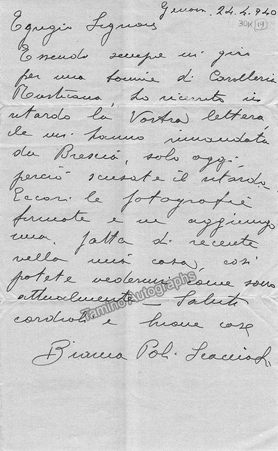 ScaccIiati, Bianca Poli - Autograph Letter Signed