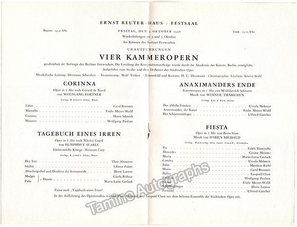 Scherchen, Hermann - Conducts Four World Premieres! Concert Program 1958