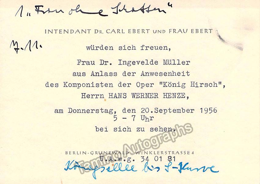 Scherchen, Hermann - Konig Hirsch - World Premiere Program 1956 - Tamino