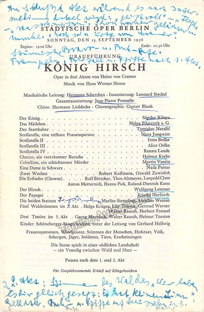 Scherchen, Hermann - Konig Hirsch - World Premiere Program 1956 - Tamino