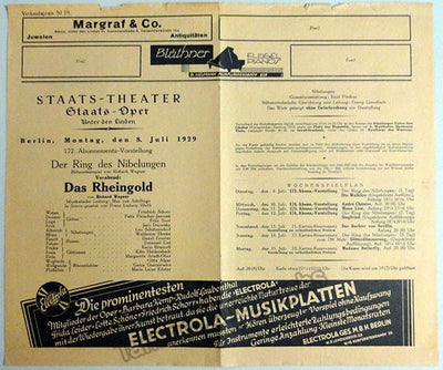 Schillings, Max Von - Program Ring Cycle 1929