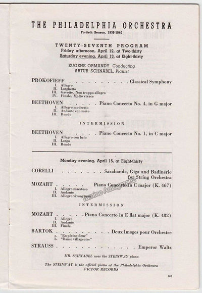 Schnabel, Artur - Concert Program Philadelphia 1940