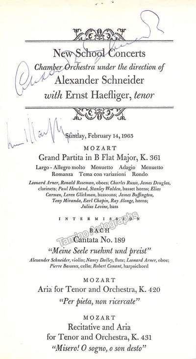 Schneider, Alexander - Haefliger, Ernst - Double Signed Program 1965
