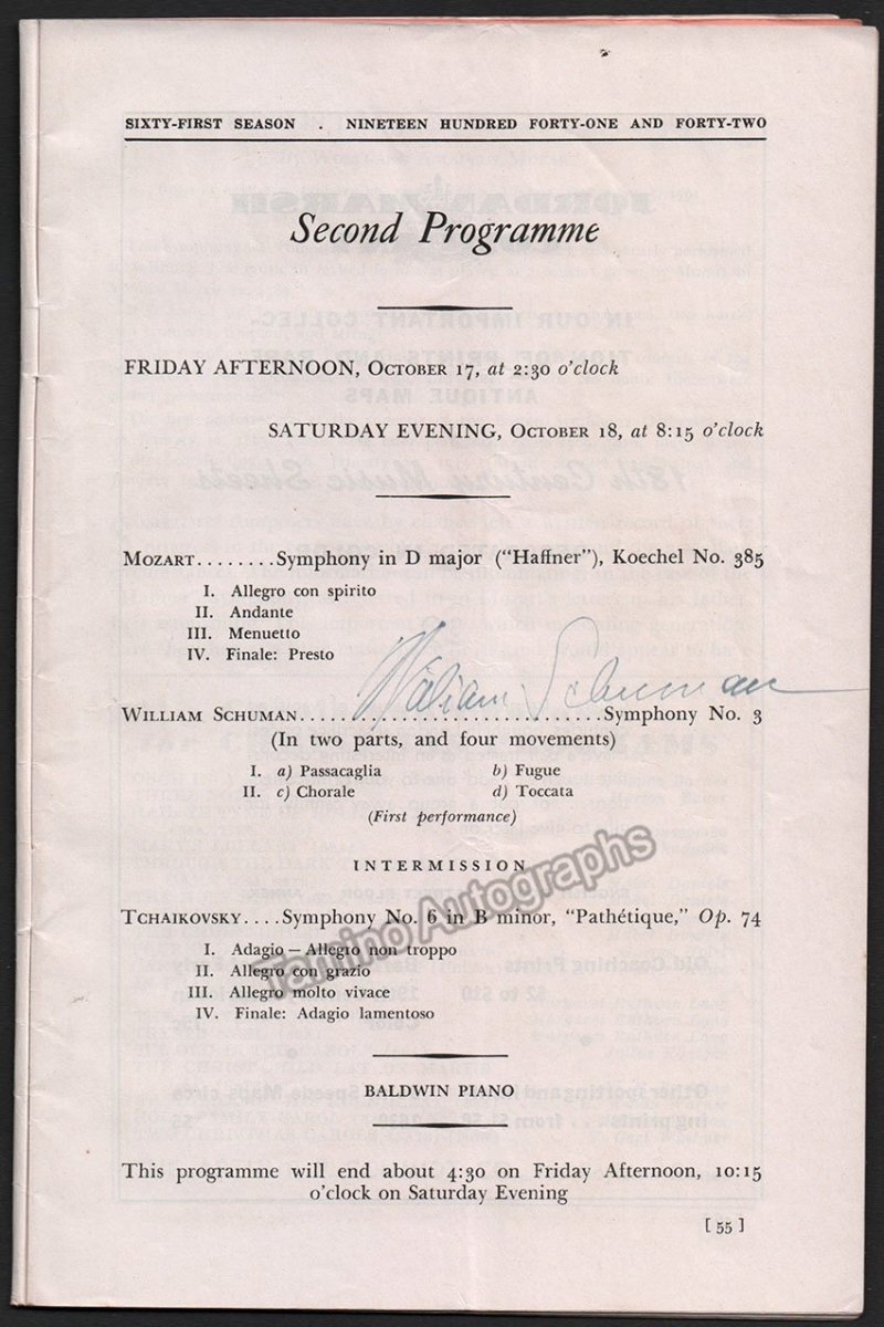Schuman, William - Signed Program 1941 - Tamino