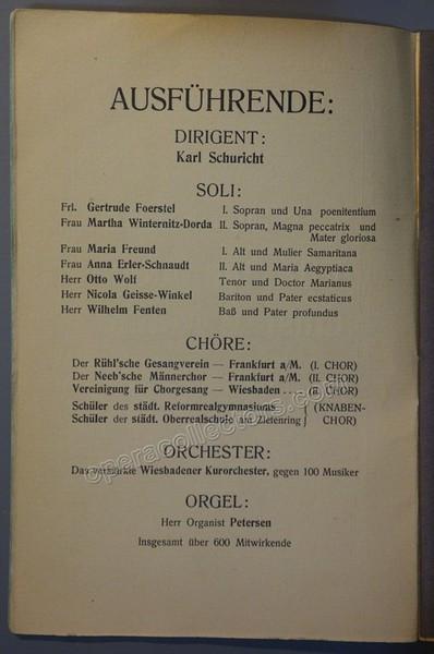 Schuricht, Carl - Concert Program 1913 - Early performance of Mahler´s 8th Symphony - Tamino