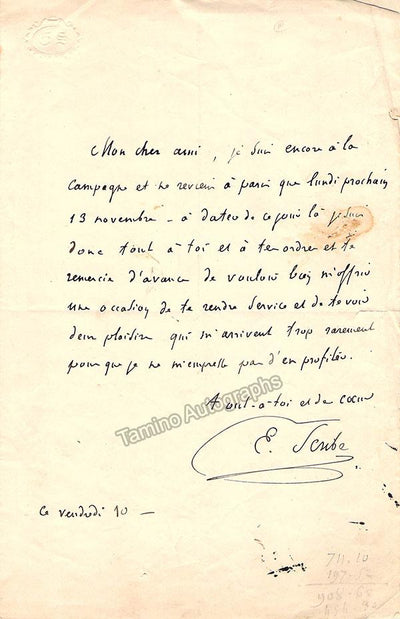 Scribe, Eugene - Autograph Note Signed