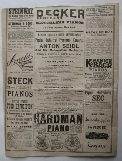 Seidl, Anton - 1892 Madison Square Garden Program