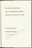 Shange, Ntozake - Signed Book "For Colored Girls..."