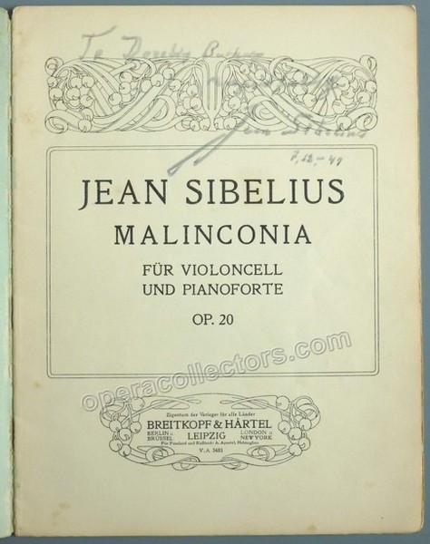 Sibelius, Jean - Signed "Malinconia" Cello Suite Score + 2 Autograph Letters