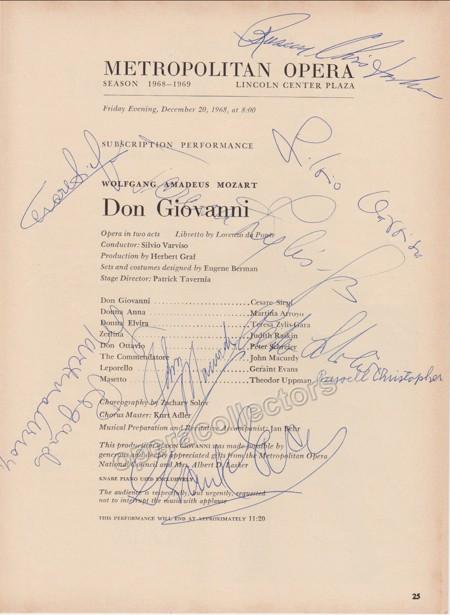 Siepi, Cesare - Zylis-Gara, Teresa - Arroyo, Martina - Varviso, Silvio (and others) - Signed Cast Page Metropolitan Opera, New York 1968