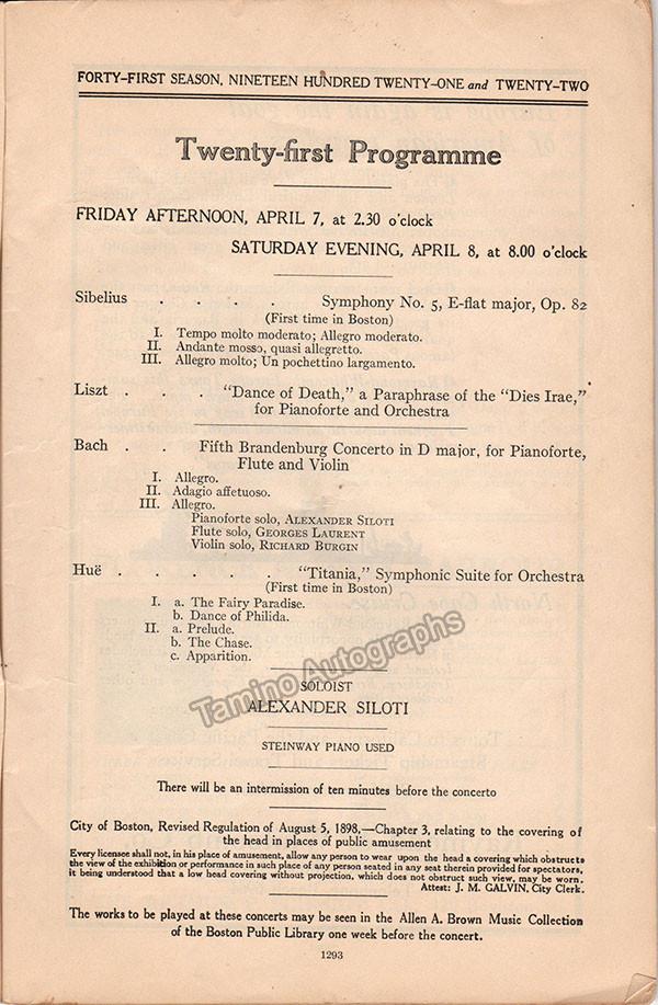 Siloti, Alexander - Concert Program 1922
