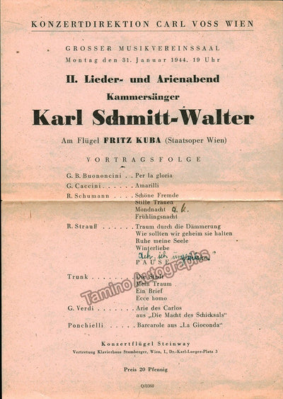 Singer Recital Program Lot - Vienna 1939-1944