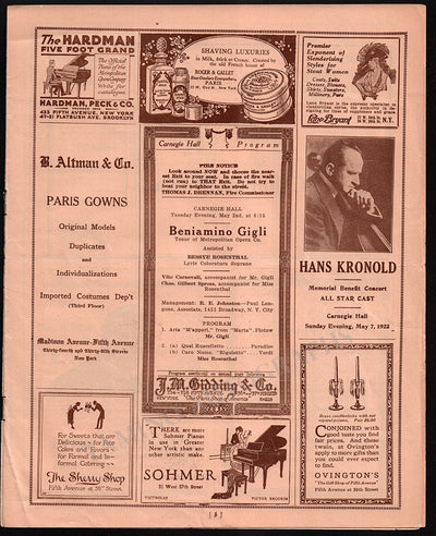 Singer Recitals at Carnegie Hall - Lot of 6 Programs 1918-1932