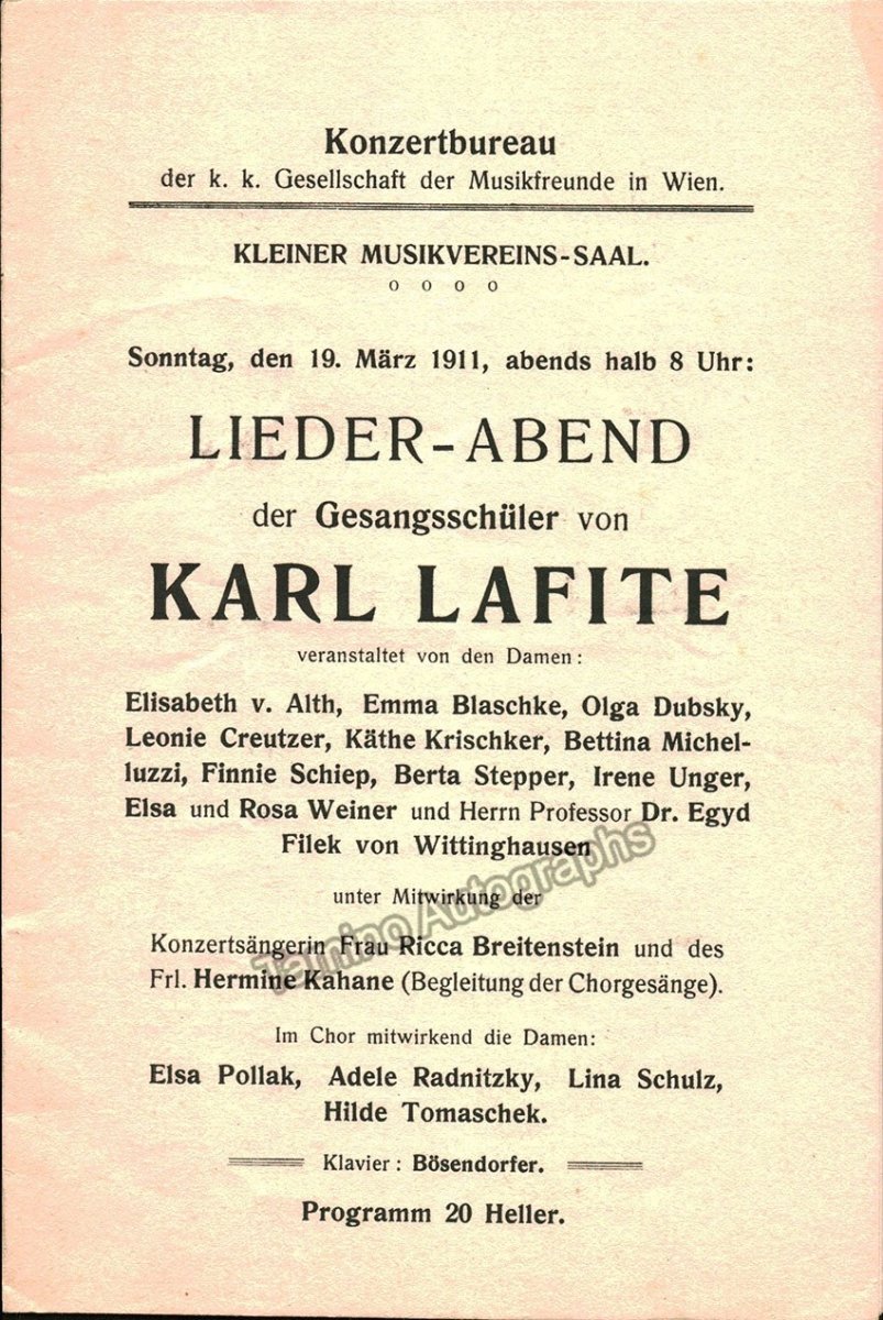 Singing Recital Programs Vienna 1894-1914 - Lot of 6 – Tamino Autographs