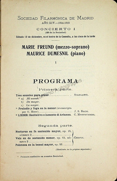 Sociedad Filarmonica Madrileña - Collection of 28 Vocal Concert Programs 1905-1929