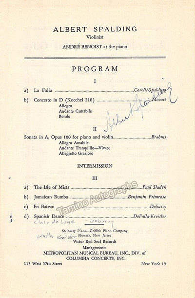 Spalding, Albert - Signed Program New Jersey, USA