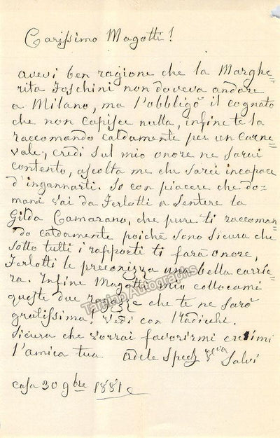 Spech-Salvi, Adelina - Spech, Giuseppe - Pair of Autograph Letters Signed