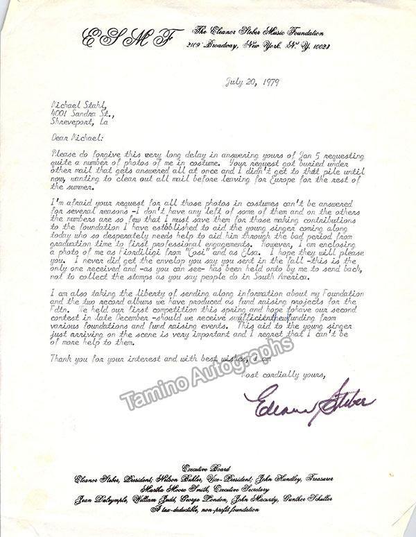 Steber, Eleanor - Signed Photograph in Cosi Fan Tutte + Typed Letter Signed - Tamino